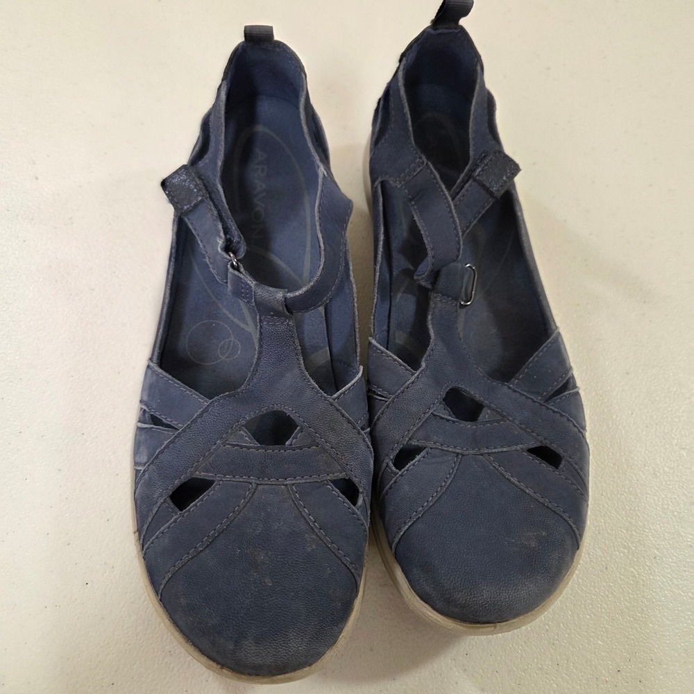 Aravon CH1938 Womens Navy Blue Leather Mary Jane Fisherman Comfort Shoes 9.5 B - Picture 5 of 7